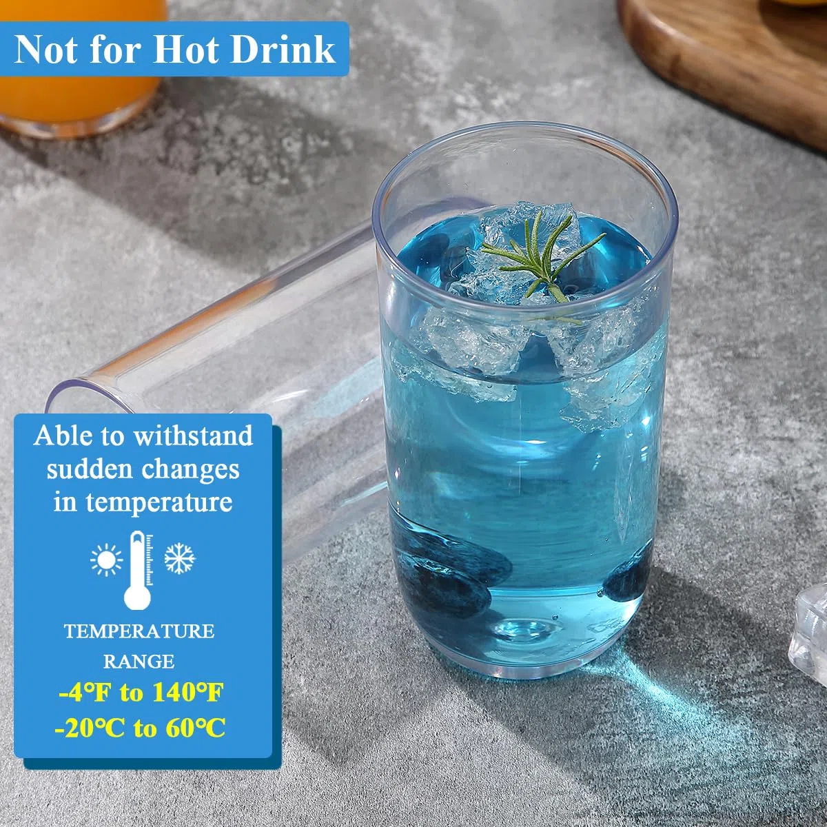 Berglander Set di Bicchieri Highball 8 Pezzi, Bicchieri Collins da Bere in Plastica PET Trasparente Alti 420ml, Tazze d'Acqua Riutilizzabili, Vetreria per Bar Tumbler per Bevande, Birra, Succo, Latte