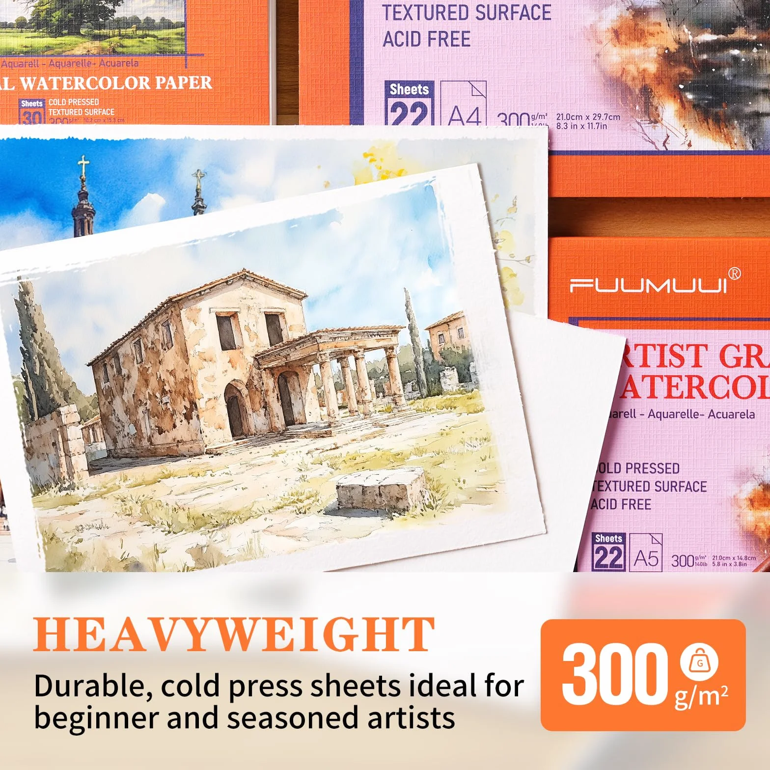 Carta Acquerello Cotone A4-22 Fogli Acquerello, Priva di Acidi, 300gr, 100% Cotone, Pressato a Freddo, Album Da Disegno Professionale | Ideale Per Pittura E Disegno Con Acquarello, Watercolor Paper