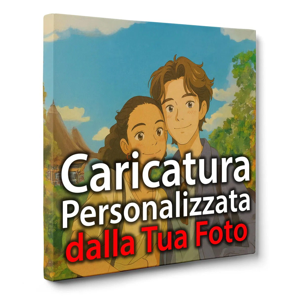 ConKrea – Caricatura dalla Tua Foto Personalizzata | 30x30cm | Stile Cartone Anime Manga Giapponese | Quadro su Tela Canvas | Idea Regalo Divertente per Famiglie e Coppie