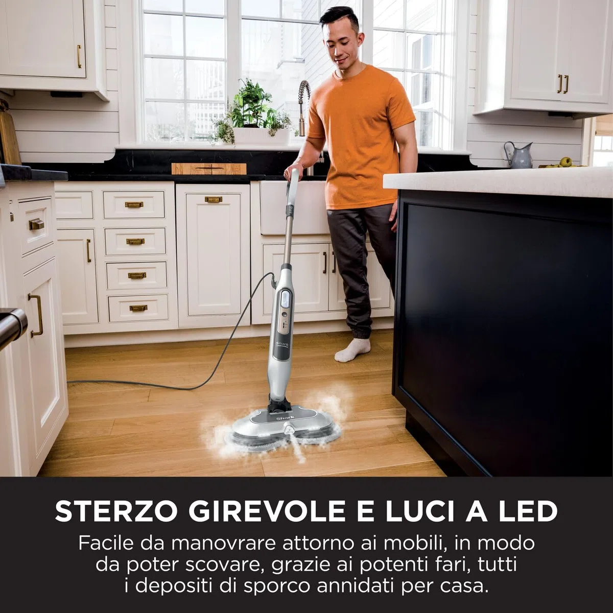 Shark Steam Mop, Scopa a Vapore Lavapavimenti Automatico con Steam Blaster, 2 Panni Lavabili Rotanti, 3 Modalità, Igienizza, Rimuove Macchie e Sporco, Tutti i Tipi di Pavimenti, Bianco/Grigio, S8201EU