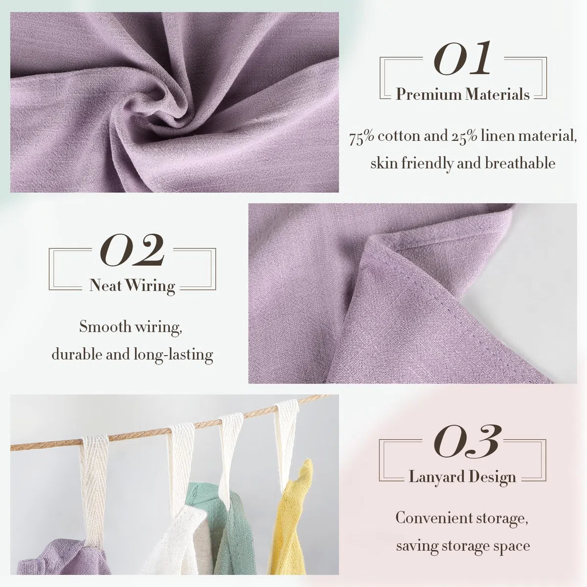 Set da 6 tovaglioli in lino, Tovaglioli riutilizzabili in tessuto, Lavabili in cotone 40x40 cm per eventi e uso domestico (malva chiaro, beige, bianco, senape, rosa cipria, verde pisello)