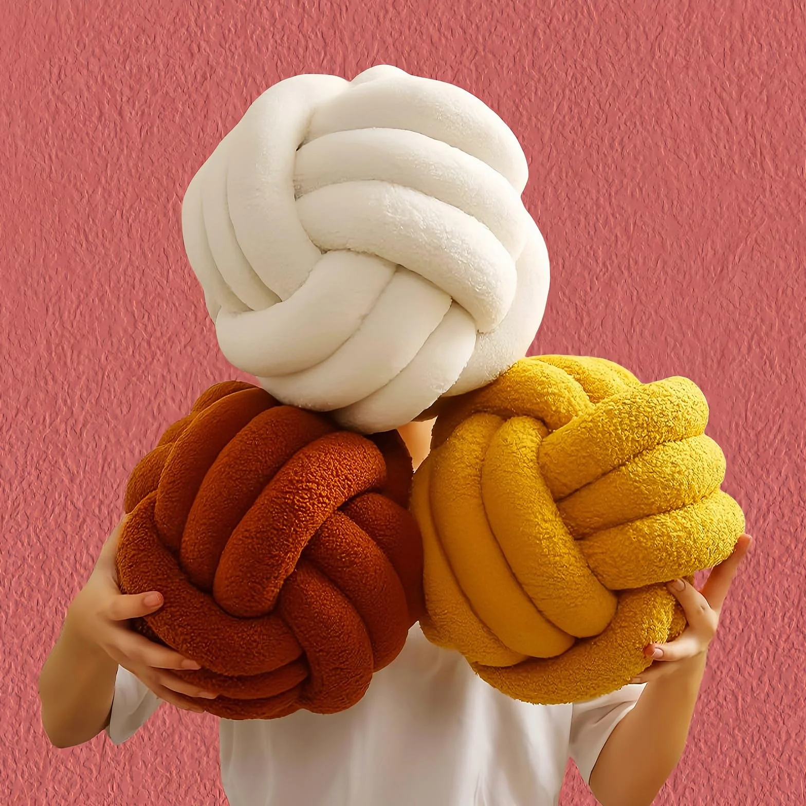 Fay Bless - Cuscino moderno a forma di nodo per la casa, morbido e rotondo, fatto a mano, per camera da letto, letto e soggiorno (Beige, 28CM)