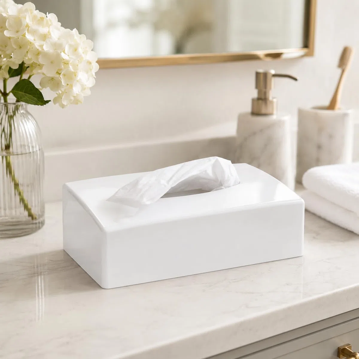Scatola dispenser porta fazzoletti, MADE IN ITALY, in ABS riciclabile, 246x131x62mm, ideale per bagno, salotto, hotel e casa, completo di viti e biadesivo per fissaggio a parete (rettangolare bianca)