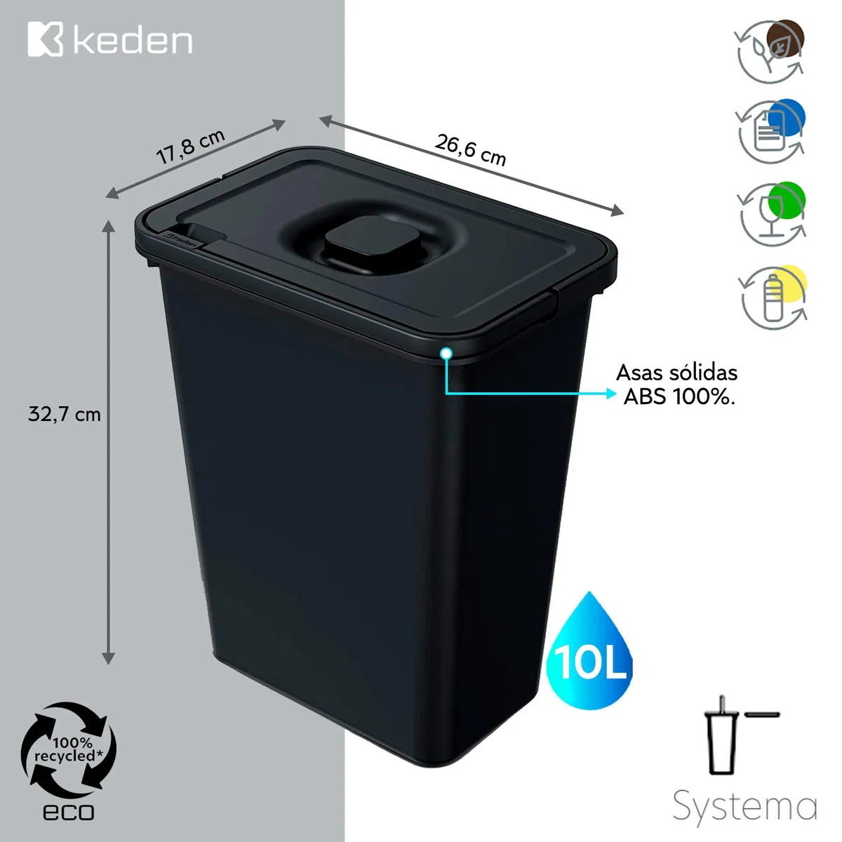 Cubo per sistema di riciclaggio Keden 10L.