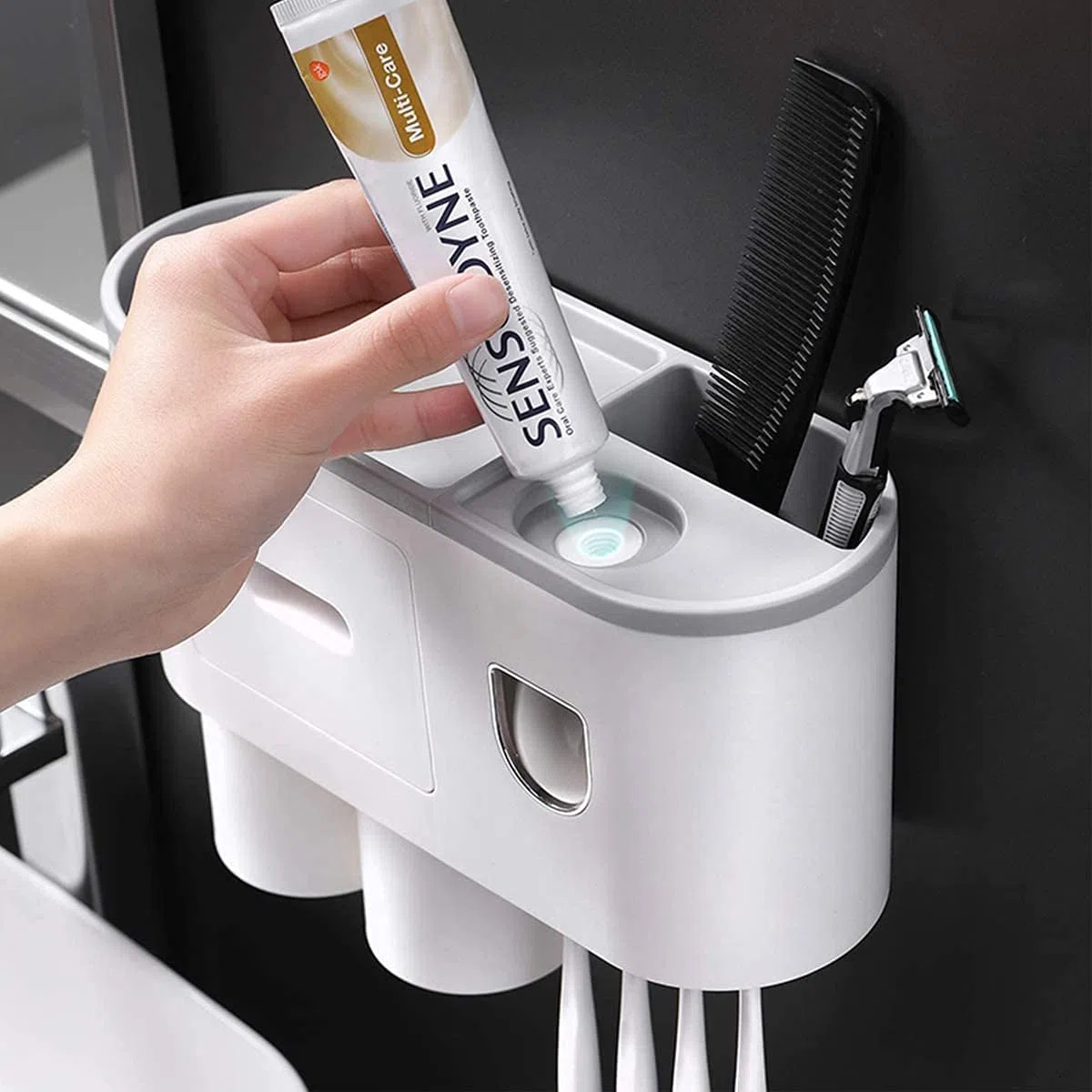DoDuo - Porta spazzolino da denti a parete, dispenser automatico per dentifricio