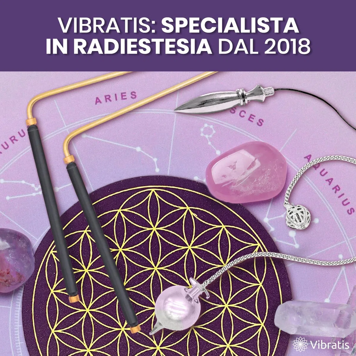 VIBRATIS Bacchette per cercatore con pendolo in quarzo rosa 7 chakra, kit di radiestesia in rame, precisione e affidabilità per geobiologia, paranormale e divinazione, marca francese
