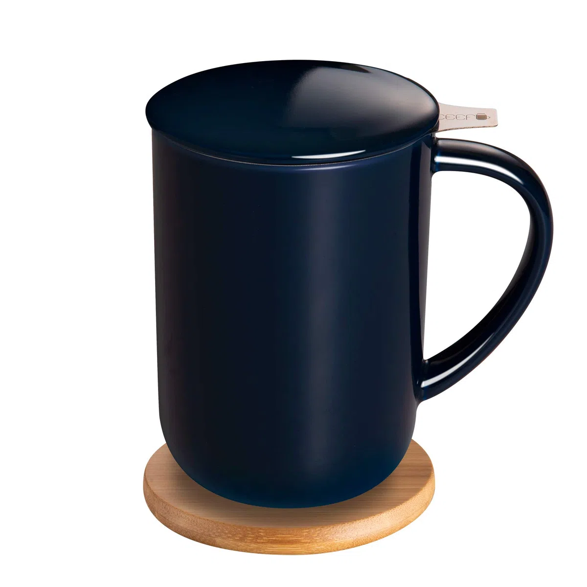 CEEFU Tazza da tè in porcellana con infusore e coperchio, Teaware con filtro e sottobicchiere, tazza da tè a foglia sciolta, 16 once per tè, caffè, latte, donna, ufficio, regalo, colore: blu navy