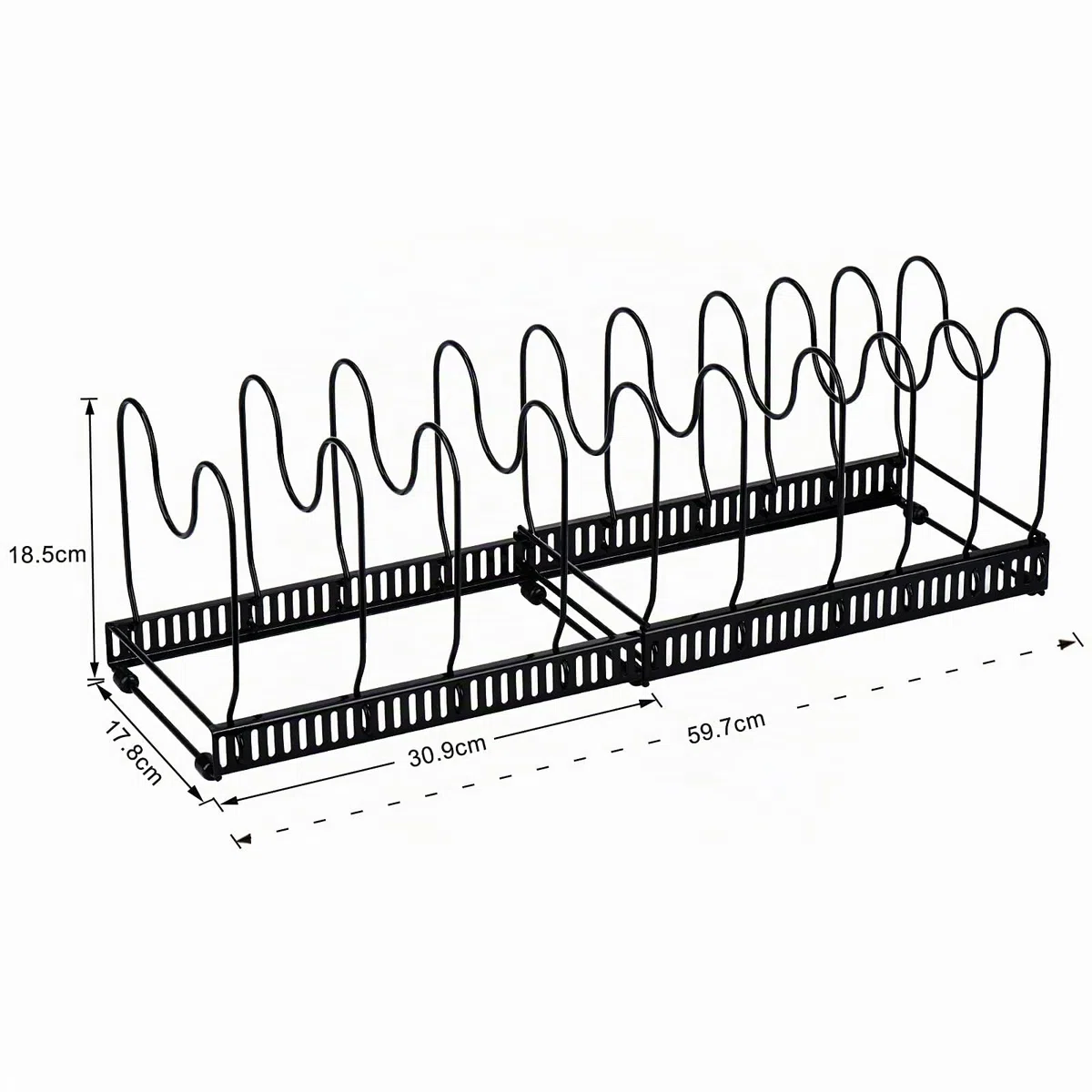 Toplife Porta Padelle Allungabile in Acciaio con 10 Scomparti Regolabili, Porta Coperchi Pentole Salva Spazio, Organizer Cucina, Nero