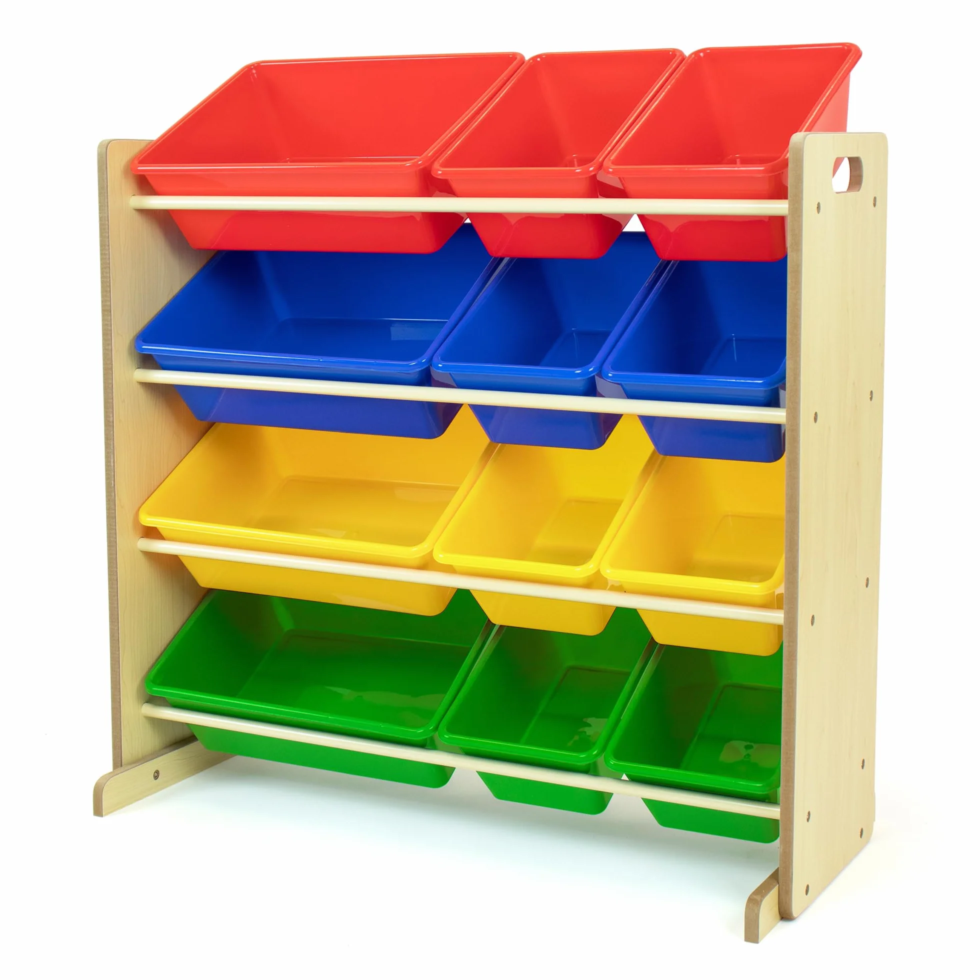 Humble Crew Organizer Giocattoli Bambini: Scaffale in Legno con 12 Contenitori Multicolore, Design Naturale, Ideale per Camerette Vivaci e Ordinate