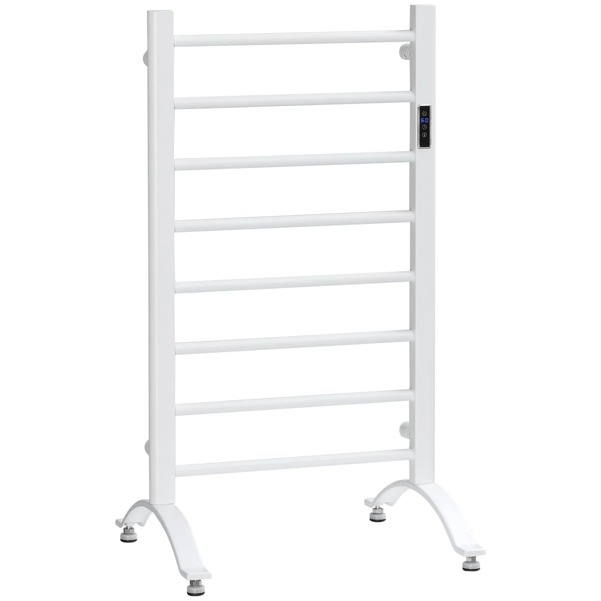 HOMCOM Scaldasalviette Elettrico a 8 Barre, Portasciugamani Riscaldato con Timer e Controllo Temperatura, in Acciaio al Carbonio, 50x45x90 cm, Bianco