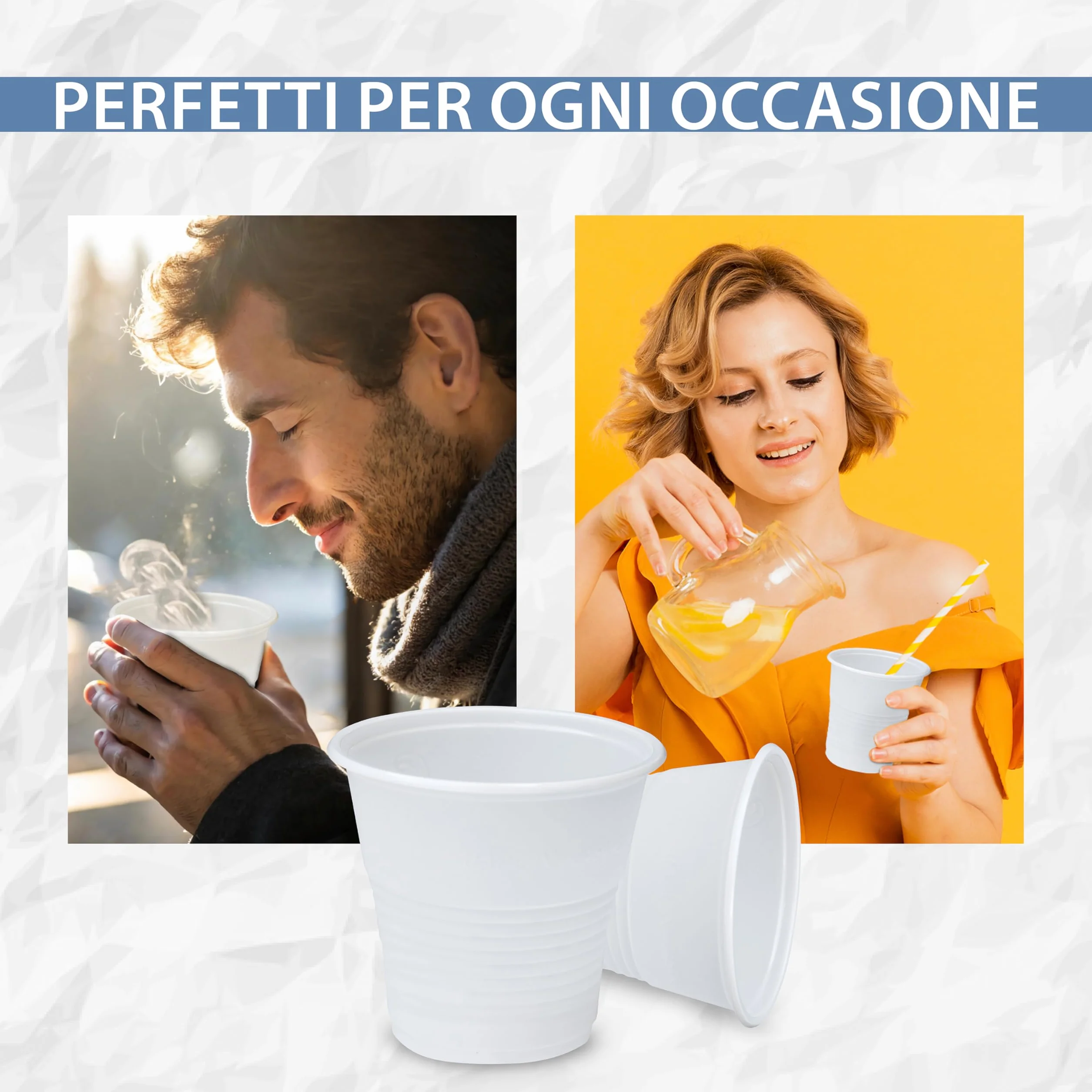 DETERMONDO 1000 Bicchieri Plastica Rigida Usa e Getta da 200 ml Bianchi Monouso per Acqua Caffè e Cocktail, Ideali per Feste ed Eventi, Realizzati in Polistirene Conforme al Contatto Alimentare