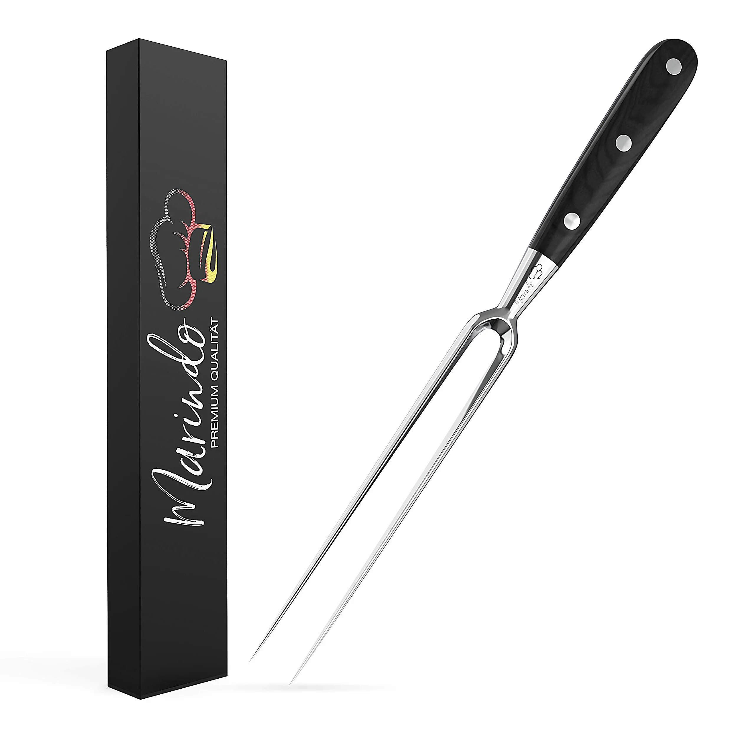 Marindo Forchetta professionale per carne in acciaio inox, 31,5 cm, con manico in legno e lunghezza lama 17 cm, forchetta per arrosti, forchetta da trinciatura in acciaio inox grande