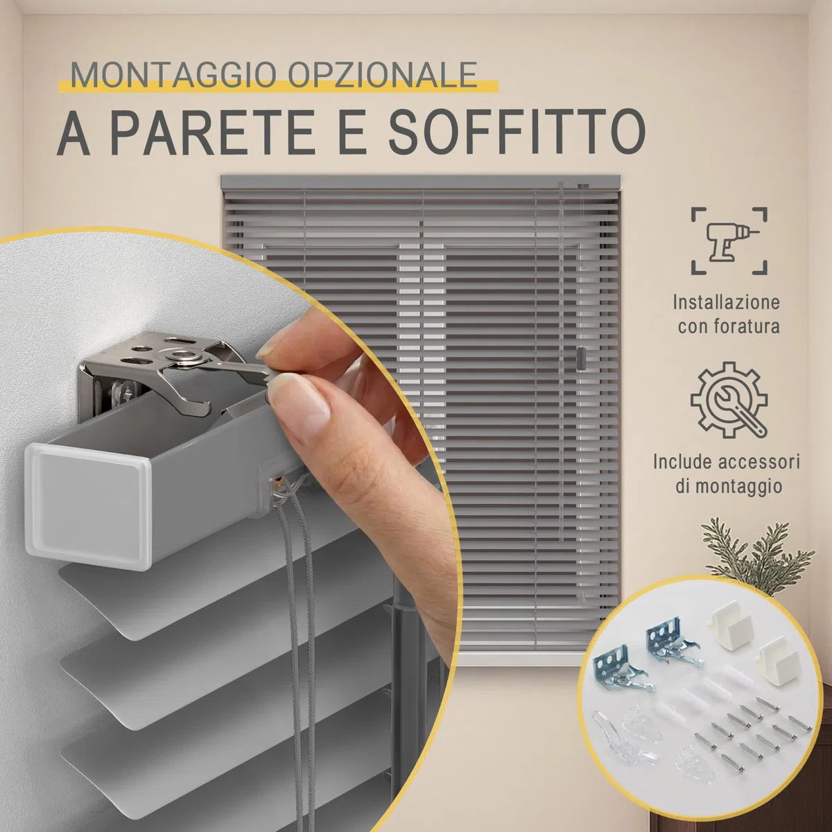 Sol Royal Tende veneziane in alluminio senza forature 60x175 cm incl. supporto a morsetto – Tenda veneziana in alluminio per finestre interne larghezza 60 cm, lamelle 25 mm – Argento opaco – JA2