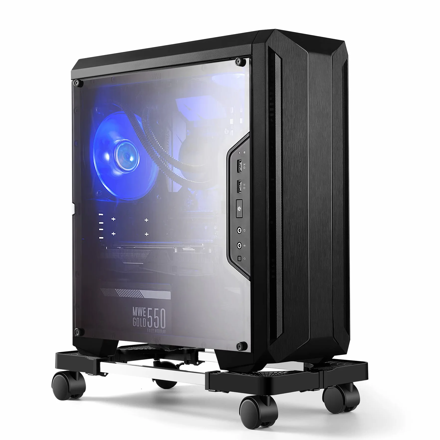Supporto per PC Case con rotelle Bloccabili, CPU Holder Cart, Dimensione Regolabile, Adatto alla Maggior Parte dei Computer-Nero