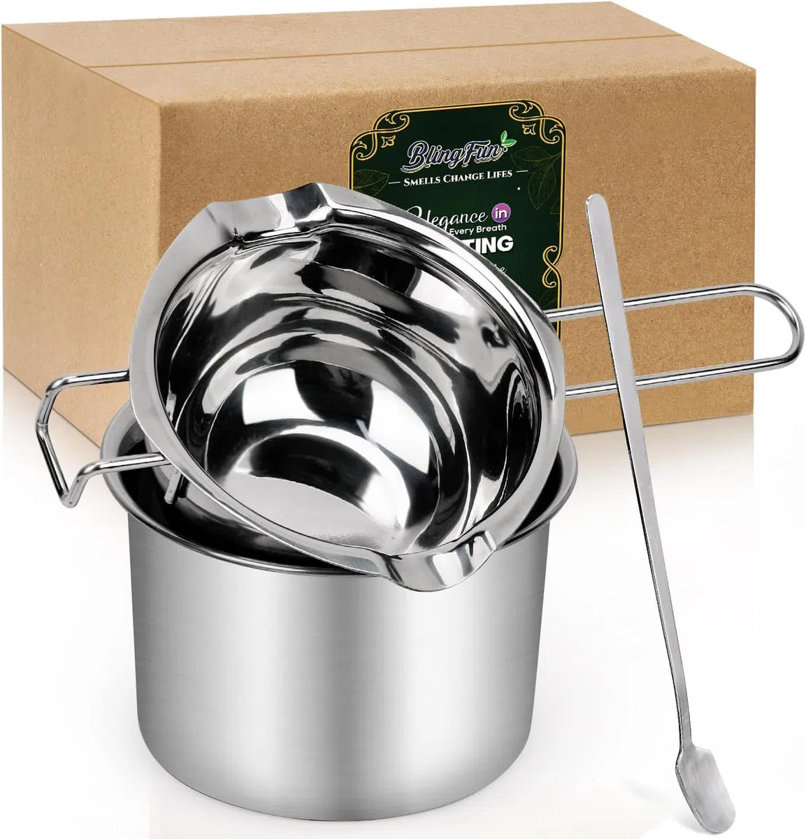 Set di 3 pentole per sciogliere la cera, in acciaio inox con cucchiai, vaschetta per bagnomaria e vasetto per versare candele, fondere, conservare e confezionare cera d'api di soia, conservare e