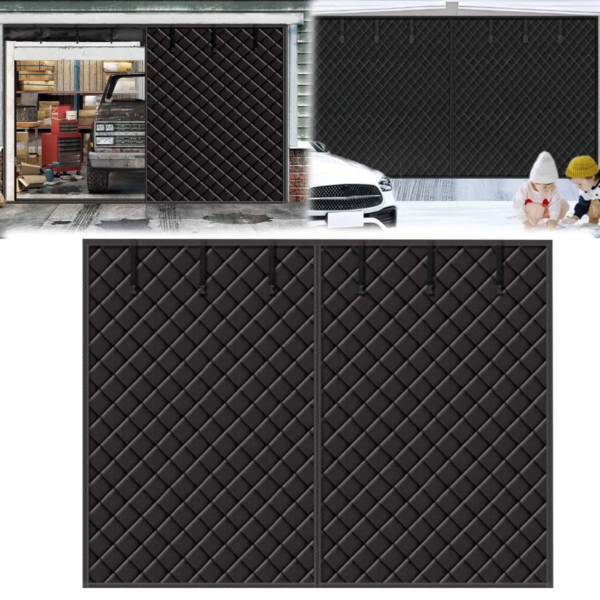 Tenda Isolante Mocoli per Porta Garage, 497x218 cm, Nero, Impermeabile, Magnetica, Termoisolante