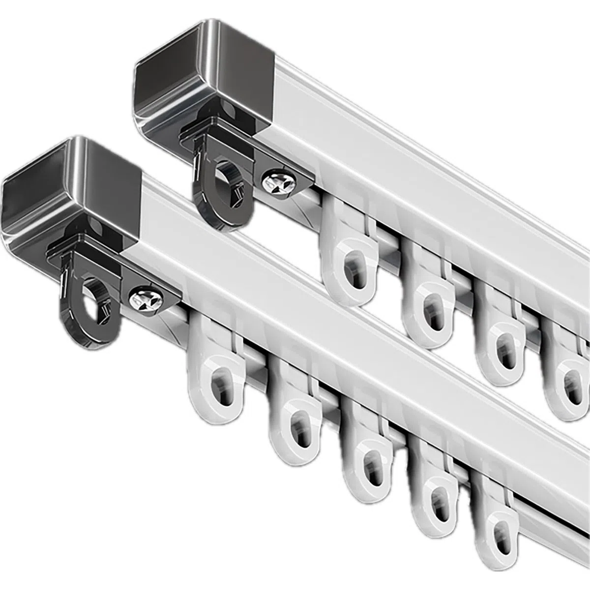 Binario Per Tende Doppio, Bastone Tenda Soffitto In Alluminio, Resistente Binario Tenda Soffitto Silenziose E Lisce Per Divisorio Tra Soggiorno E Camera Da Letto(White,2.1m)