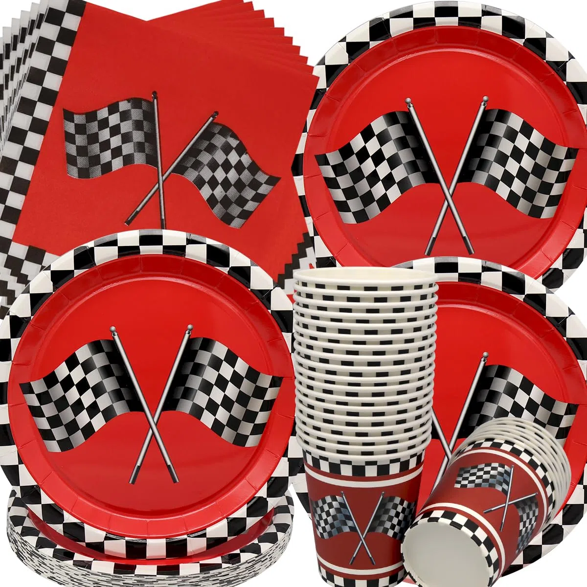 Stoviglie per Feste Corsa,Doyomtoy 72 Pezzi Racing Car Compleanno Decorazioni Auto Piatti di Compleanno, Tazze, Tovaglioli Bambini per Forniture per Feste a Tema per Auto 24 Ospiti