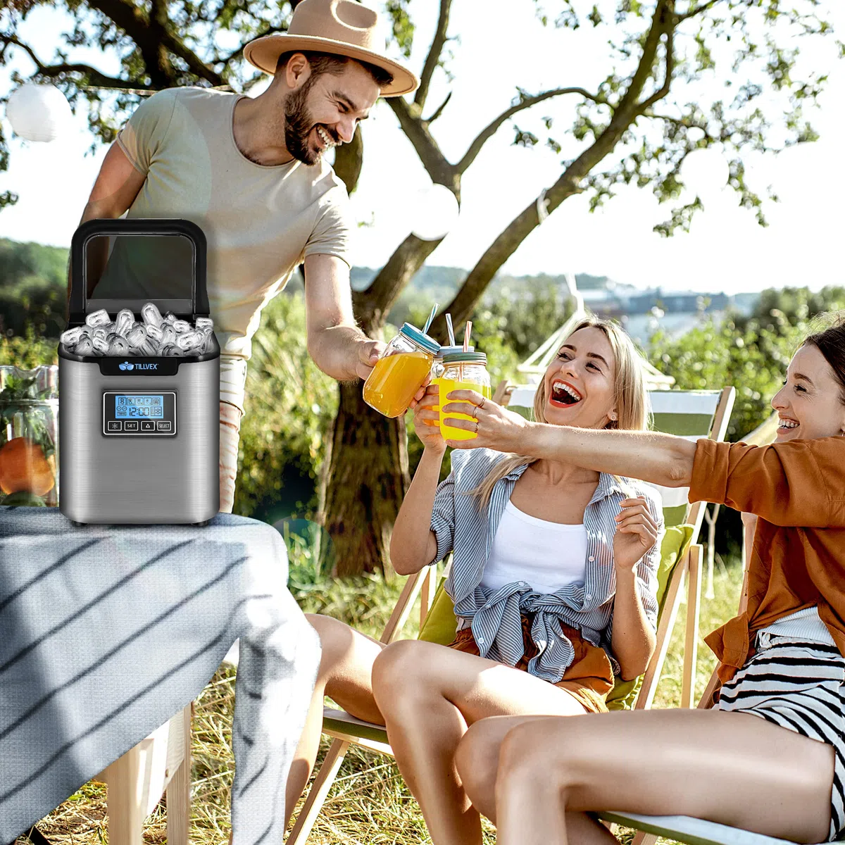 tillvex Macchina del Ghiaccio 12 kg - 24 h | Macchina Ghiaccio Casa in Acciaio Inossidabile | Macchina Professionale | 2,2 L Serbatoio d'Acqua | Display LED, Timer | 3 Misure Cubetti di Ghiaccio