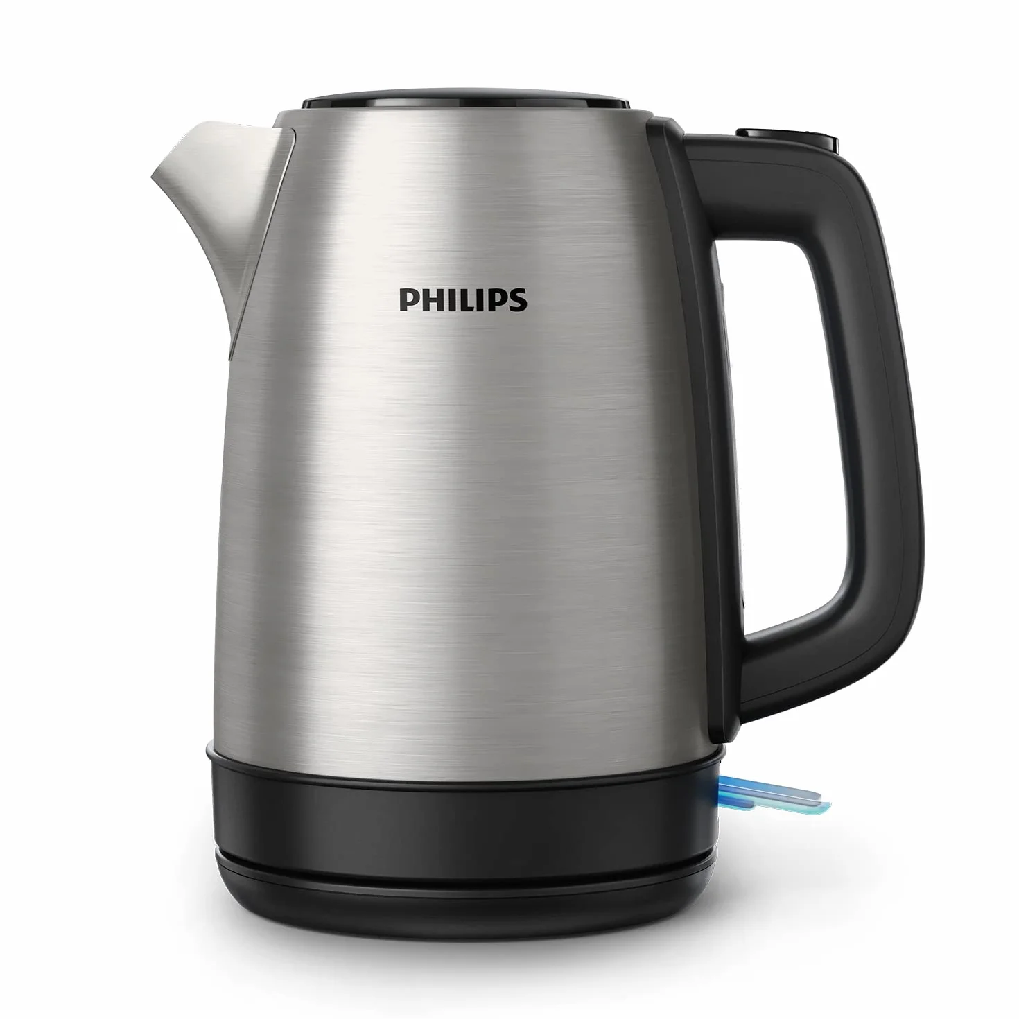 Philips Daily Collection Bollitore Elettrico in Metallo – Acciaio Inox per Uso Alimentare, Resistenza Piatta a Bollitura Rapida, Filtro Anticalcare, Coperchio a Molla, 1,7L, Spia Luminosa (HD9350/90)