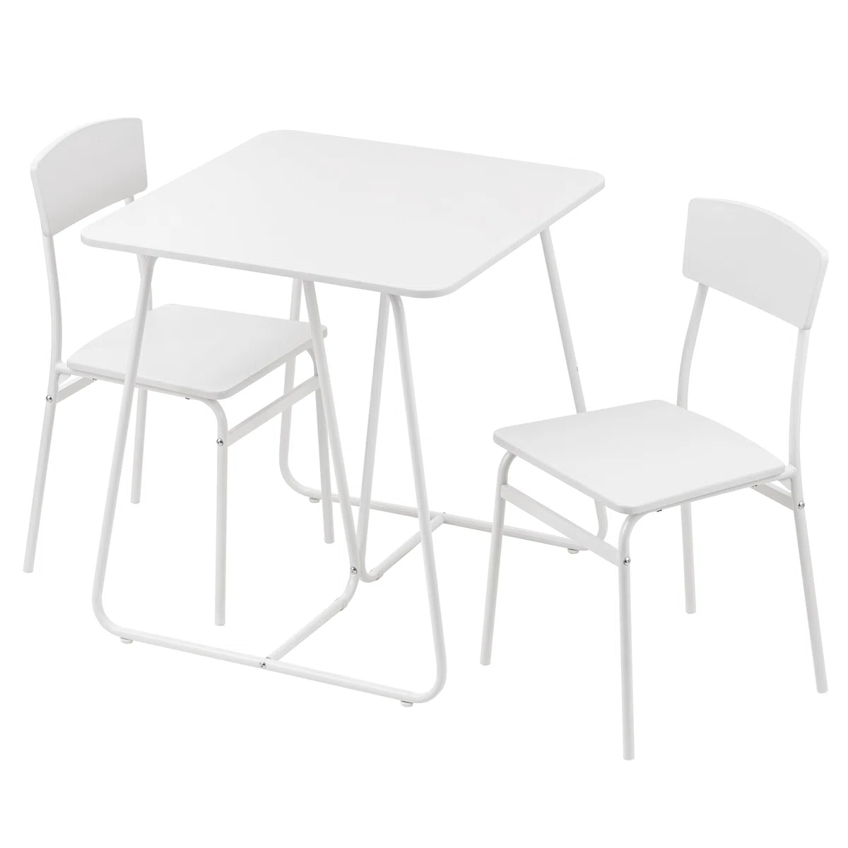 Baroni Home Set Tavolo Quadrato da Pranzo con 2 Sedie, Design Moderno, Leggero, per Interni ed Esterni, Sala da Pranzo, Ristorante, In MDF e Acciaio, Montaggio Facile, Bianco
