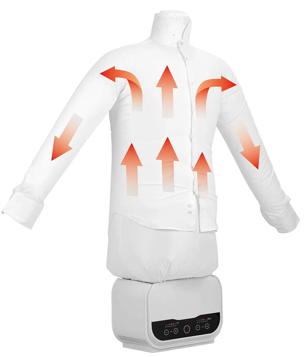 Sichler Haushaltsgeräte Sistemi di stiratura - Camicia di ferro: Manichino per stiratura digitale 2in1 con soffiatore ad aria calda, Timer, 1200 watt (Macchina da stiro, Ausilio per la stiratura)