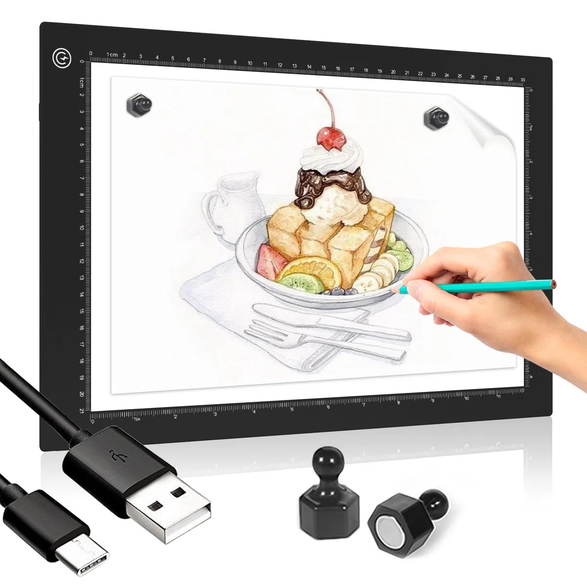 Tavolo luminoso a LED A4,pannello luminoso a LED Disegno pannello luminoso ultrasottile,scatola luminosa con interfaccia di tipo C,luminosità regolabile per pittura con diamanti,schizzi,animazione