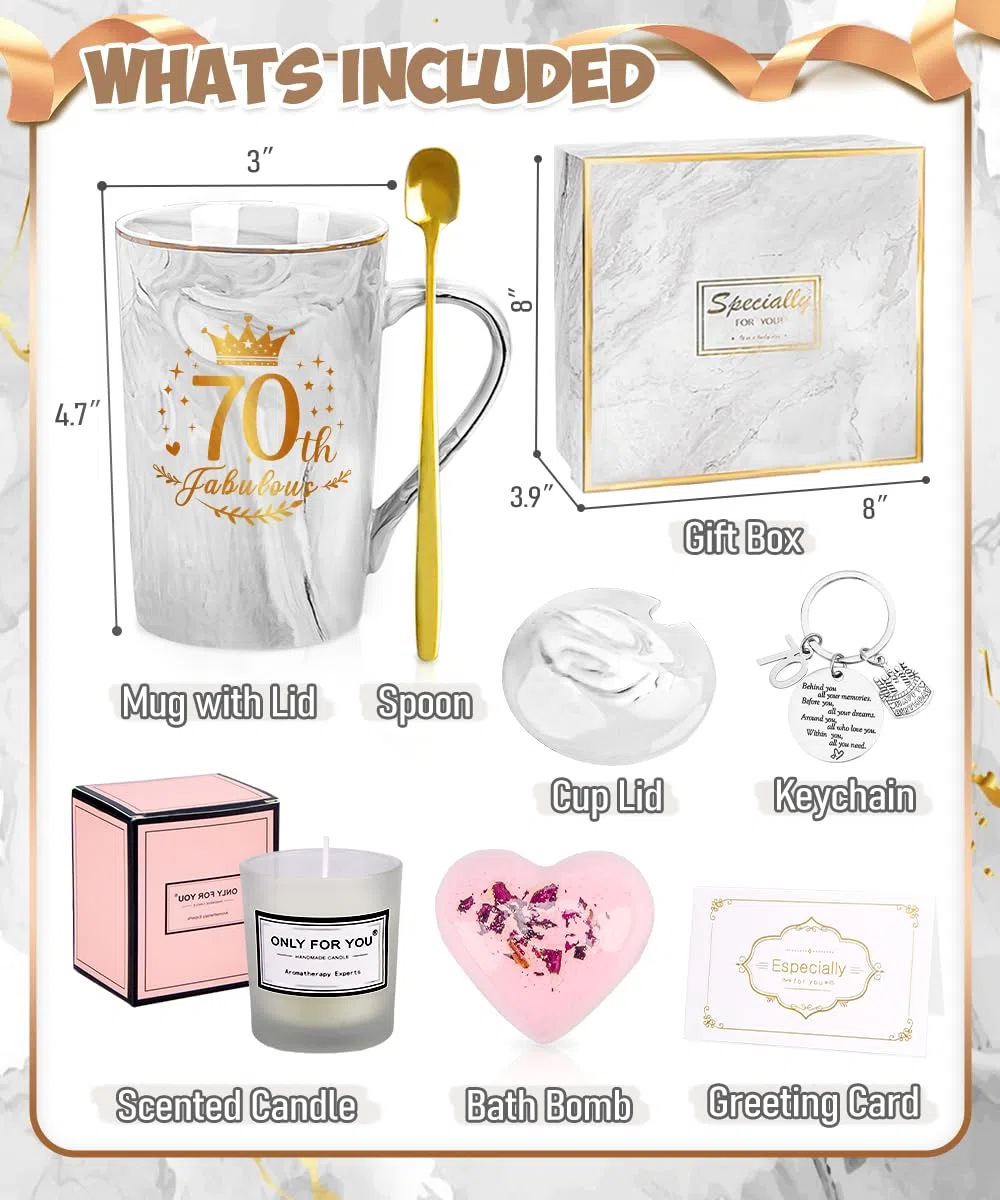 Set Regalo Donna 70 Anni, Idee Regalo Compleanno per Donna, Tazzine da Caffè Set, Regalos Mamma Compleanno, Regali 70 Anni per Moglie, Mamma, Amica, Nonna