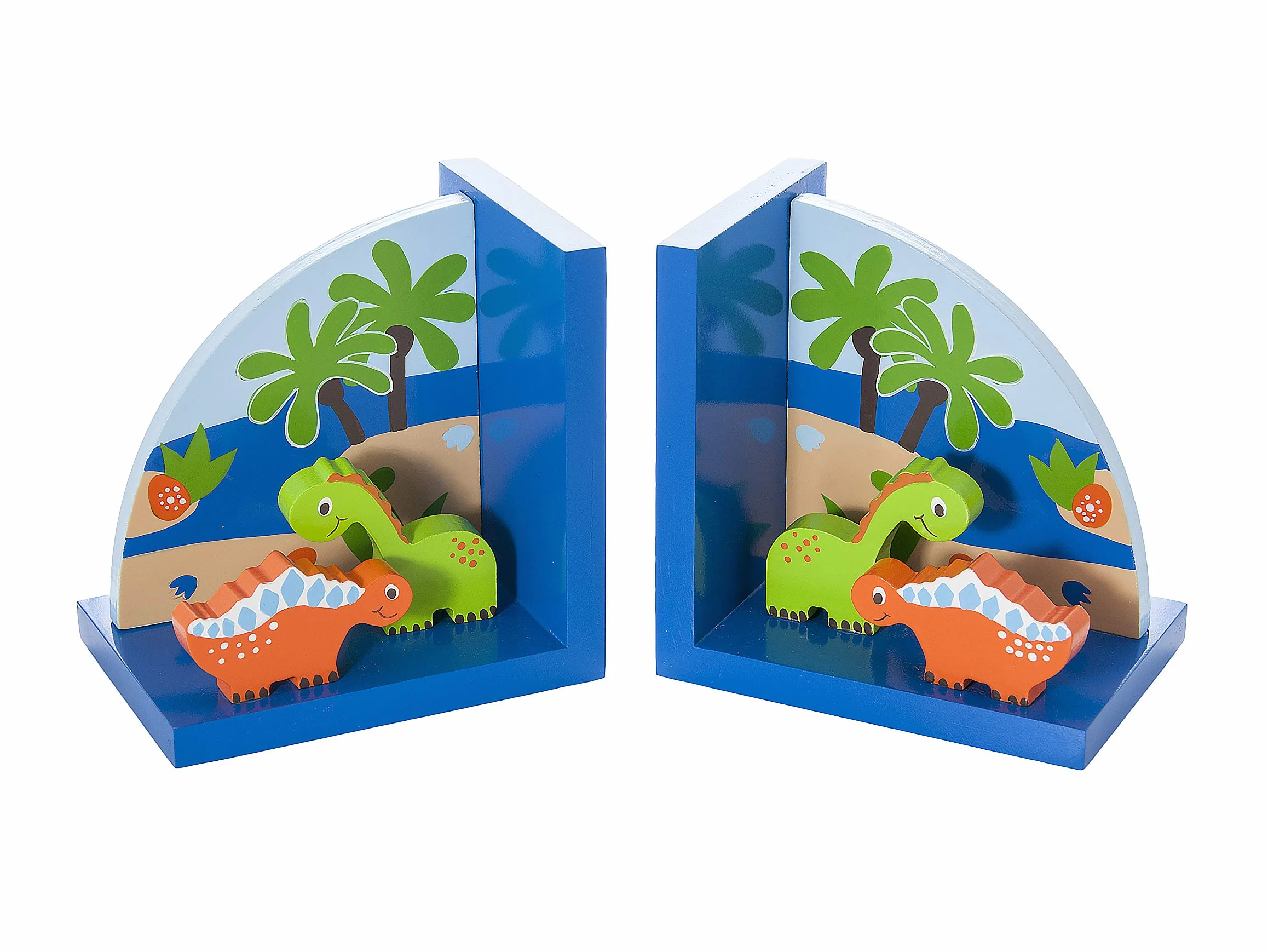 Mousehouse Gifts - Fermalibri di legno colorato a tema dinosauri per la stanza dei bambini o la camera da letto