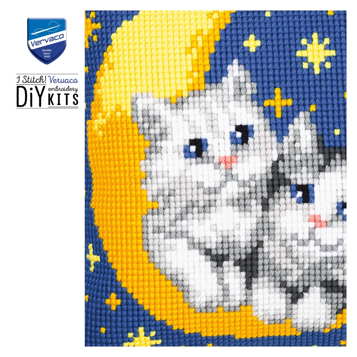 VERVACO Kit Cuscino Punto Croce Gatti sulla Luna Set Ricamo Principianti Cuscini Gobelin Decorativi ca. 40 x 40 cm Accessori per Lavoretti Creativi DIY Casa Decor Hobby Adulti Cross Stitch