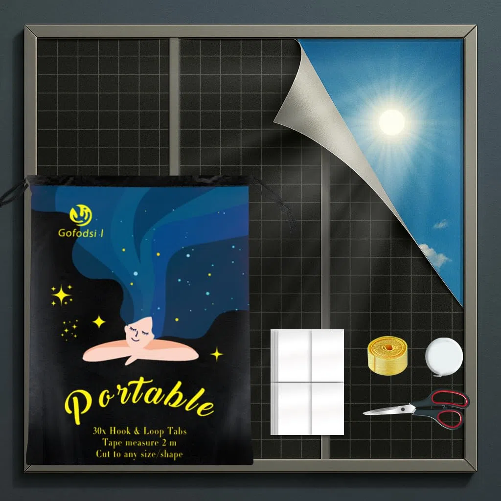 Tenda oscurante per finestra senza fori, 300 cm x 145 cm, oscurante per lucernario, da viaggio, tenda oscurante senza fori, con 30 velcro, taglio libero