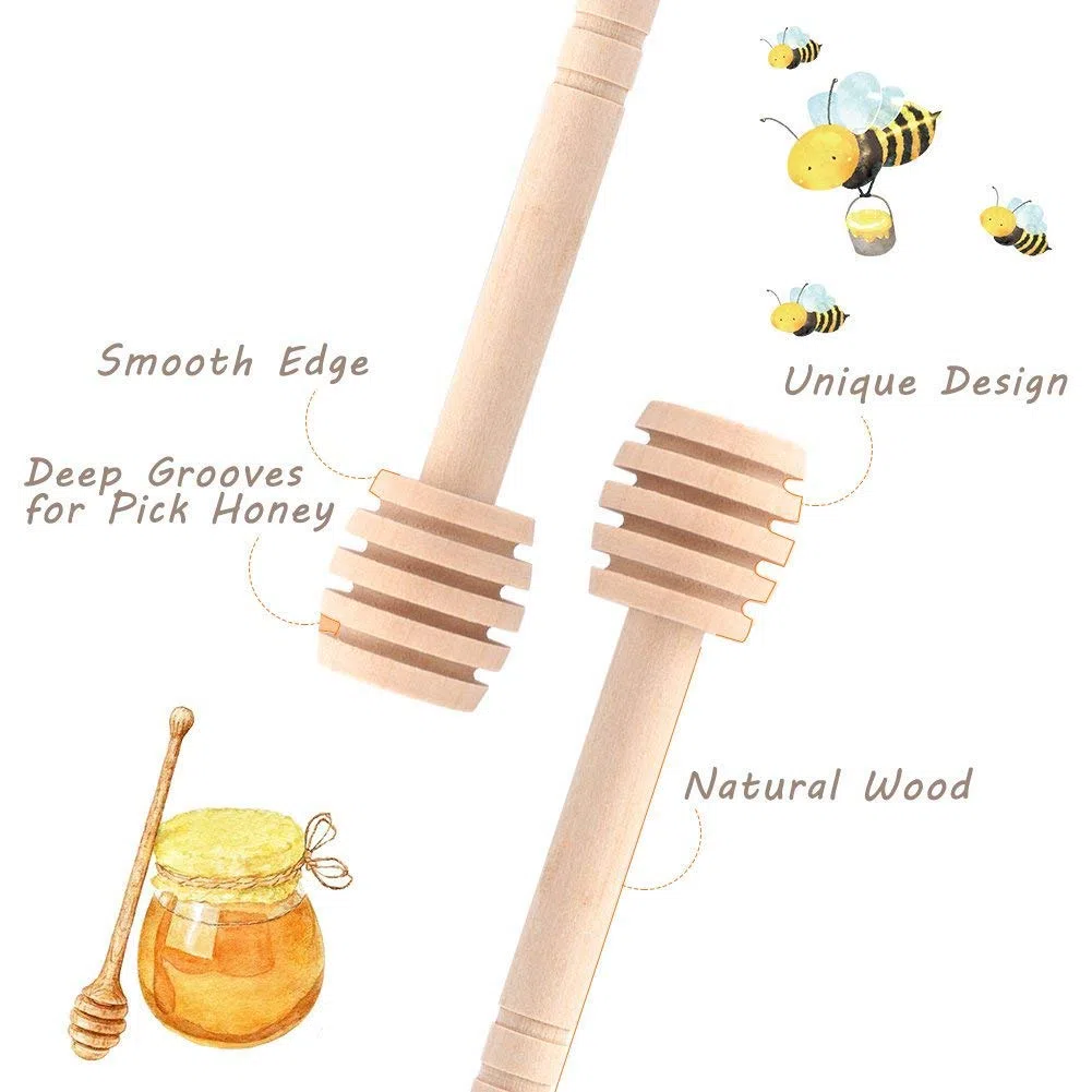 50PCS/set domestici Spargimiele legno portatile mini Jam Jar dispenser raccolta agitatore stick mino dispense Drizzle Honey 10CM Wooden