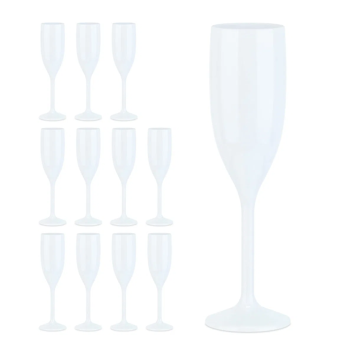 Relaxdays Bicchieri Flute di Plastica, Set da 12, Antiurto, Riutilizzabili, Senza BPA, Champagne e Spumante, Bianco