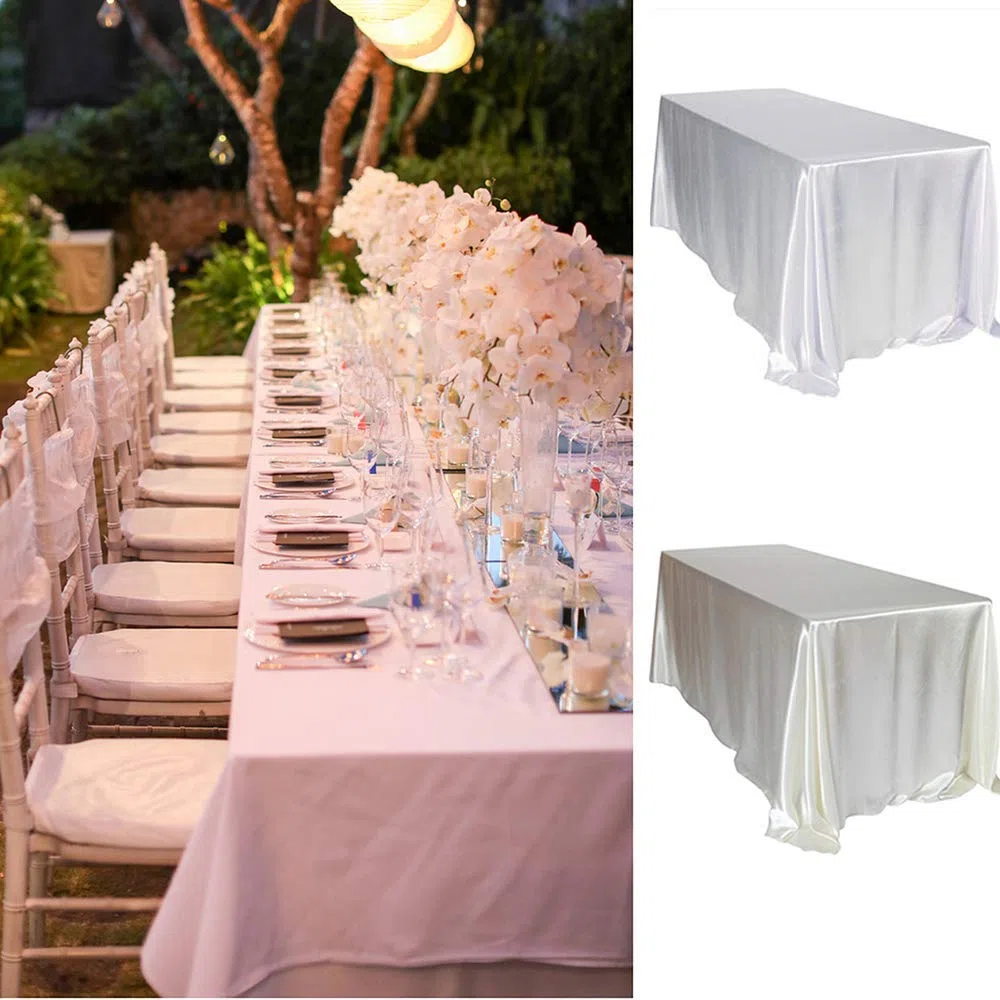250 * 350CM (98.4in x 137.8in) Rettangolare Tovaglia in Raso per la Decorazione di Matrimonio/Compleanno/Battesimo del Bambino/Eventi - Bianco