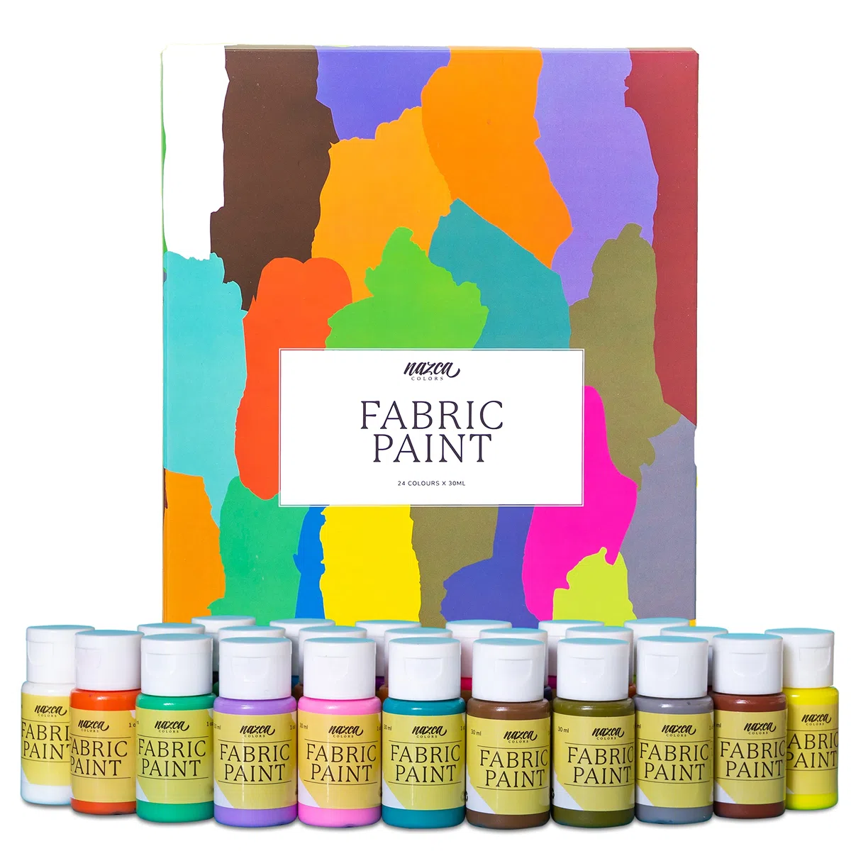 Nazca Colors Pittura per Tessuti Permanenti e Lavabile 24 Colori x 30ml – Vernice Acrilici per Stoffa e Pelle Ideale Per Dipingere Vestiti, Scarpe, Jeans, Borse e qualsiasi Tessuto – Buona Copertura