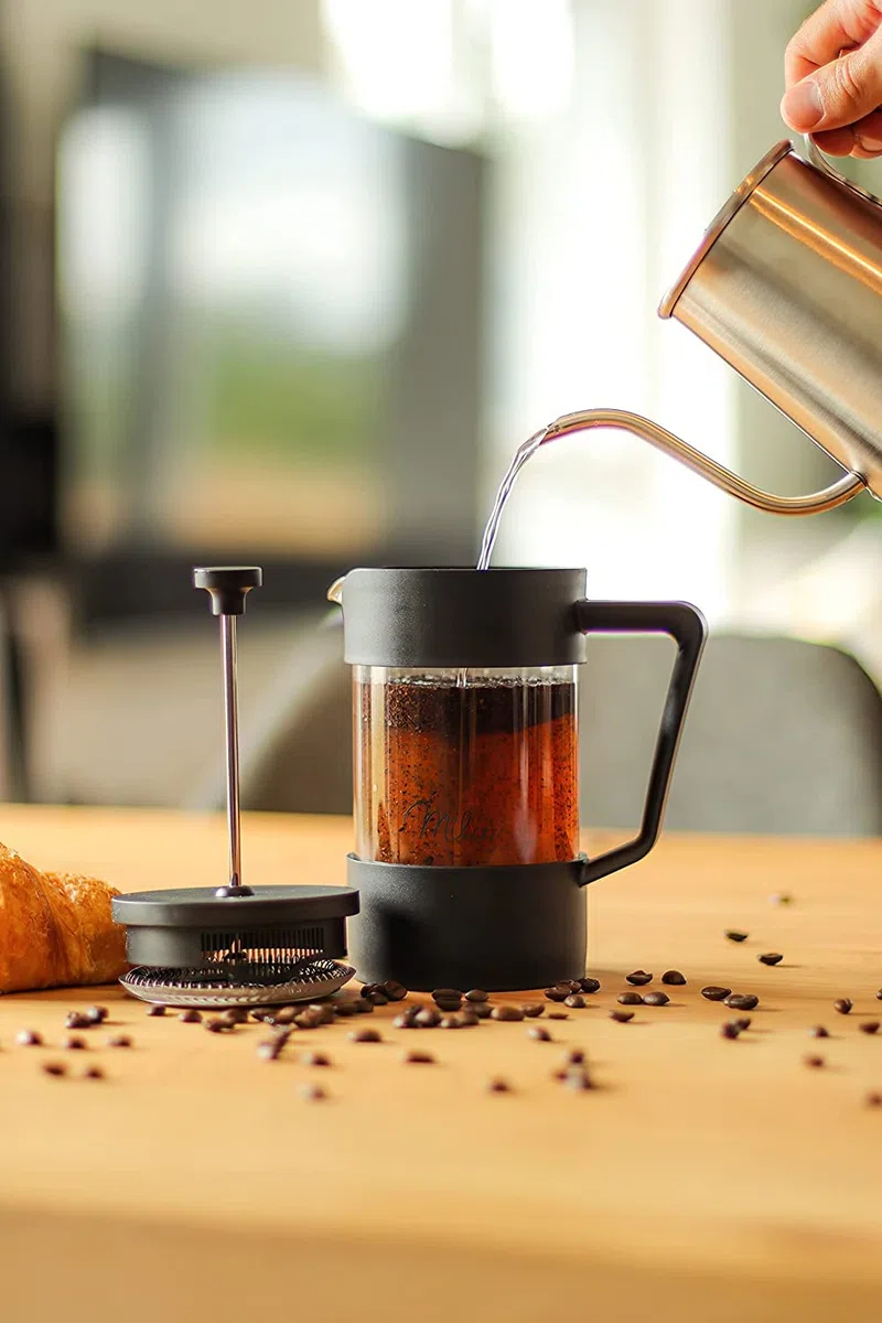 Milu Caffettiera francese Pressa per Caffè | 350ml 600ml 1L | Vetro French Press Caffettiera stantuffo (Nero, 600ml (3 tazze)