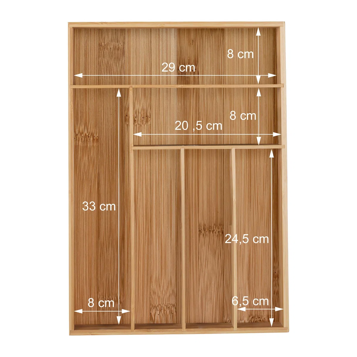 Relaxdays Portaposate da Cassetto in bambù, 6 Scomparti, Divisore Posate e Utensili da Cucina, 5x30,5x43 cm, Naturale
