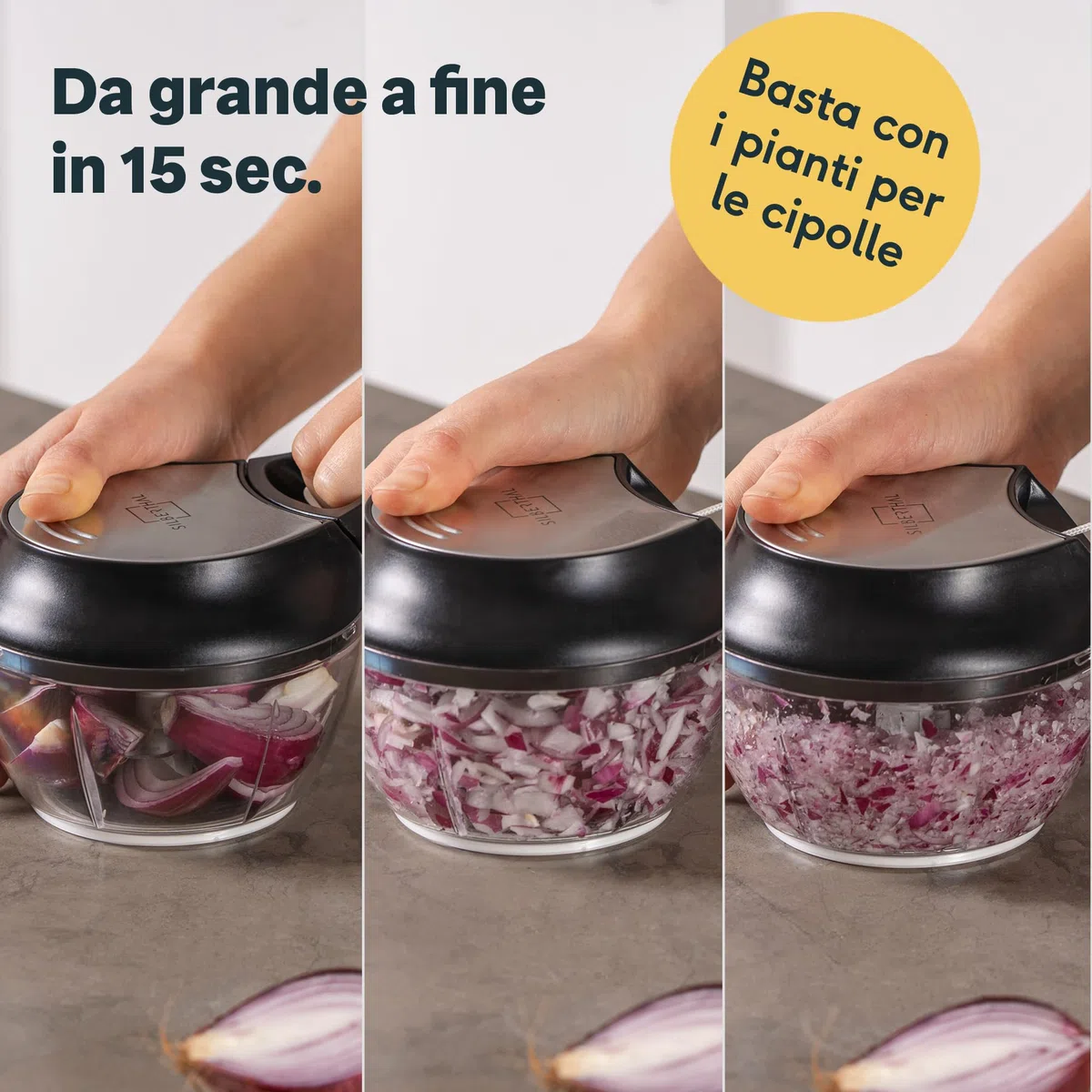 SILBERTHAL Tritatutto manuale a corda 500ml - Acciaio inox - 5 secondi - Con coperchio e raschietto - Per cipolle, aglio, erbe aromatiche