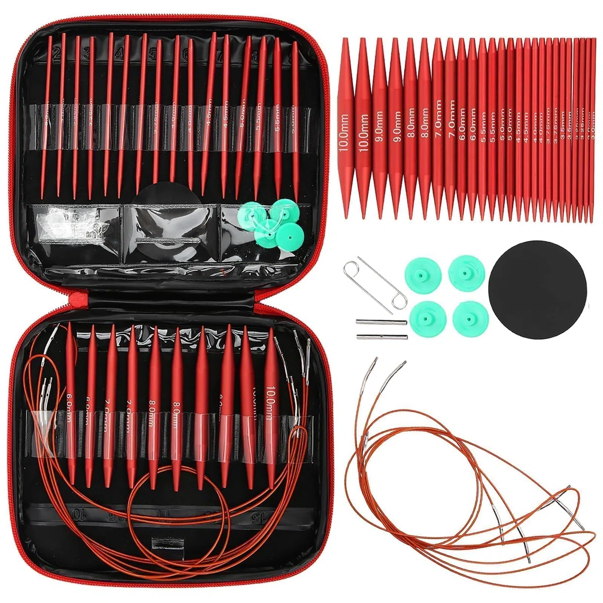 Kit 13 Paia Aghi Maglia 4 Pollici Lungo, Set di Aghi Circolari Alluminio Cavi 40/60/80/100cm Uncinetto Maglia Uncinetto Staccabile con Custodia per Maglia DIY