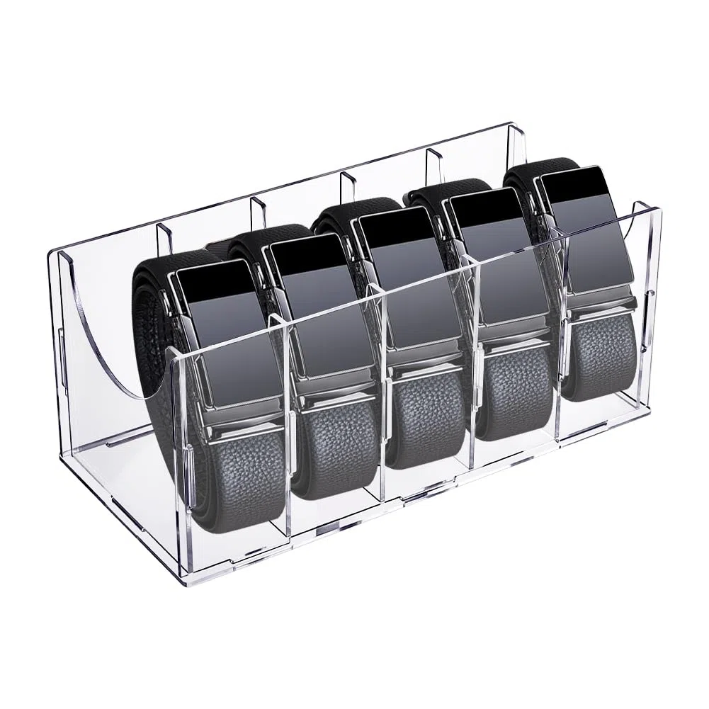 UNICRAFTALE Organizzatore per cintura in acrilico espositore con 5 scomparti contenitori trasparenti per orologi cravatte gioielli e accessori per armadio