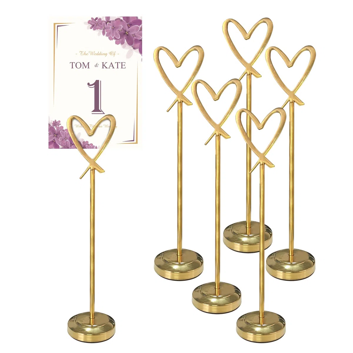 5pcs Portanumero Tavolo, Portafoto Clip Da Tavolo Supporto Clip Memo Verticale Pinzette Segnaposto Porta Messaggio Da Tavolo Porta Memo Clip, Per Matrimonio Decorazioni segnaposto (A forma di cuore)