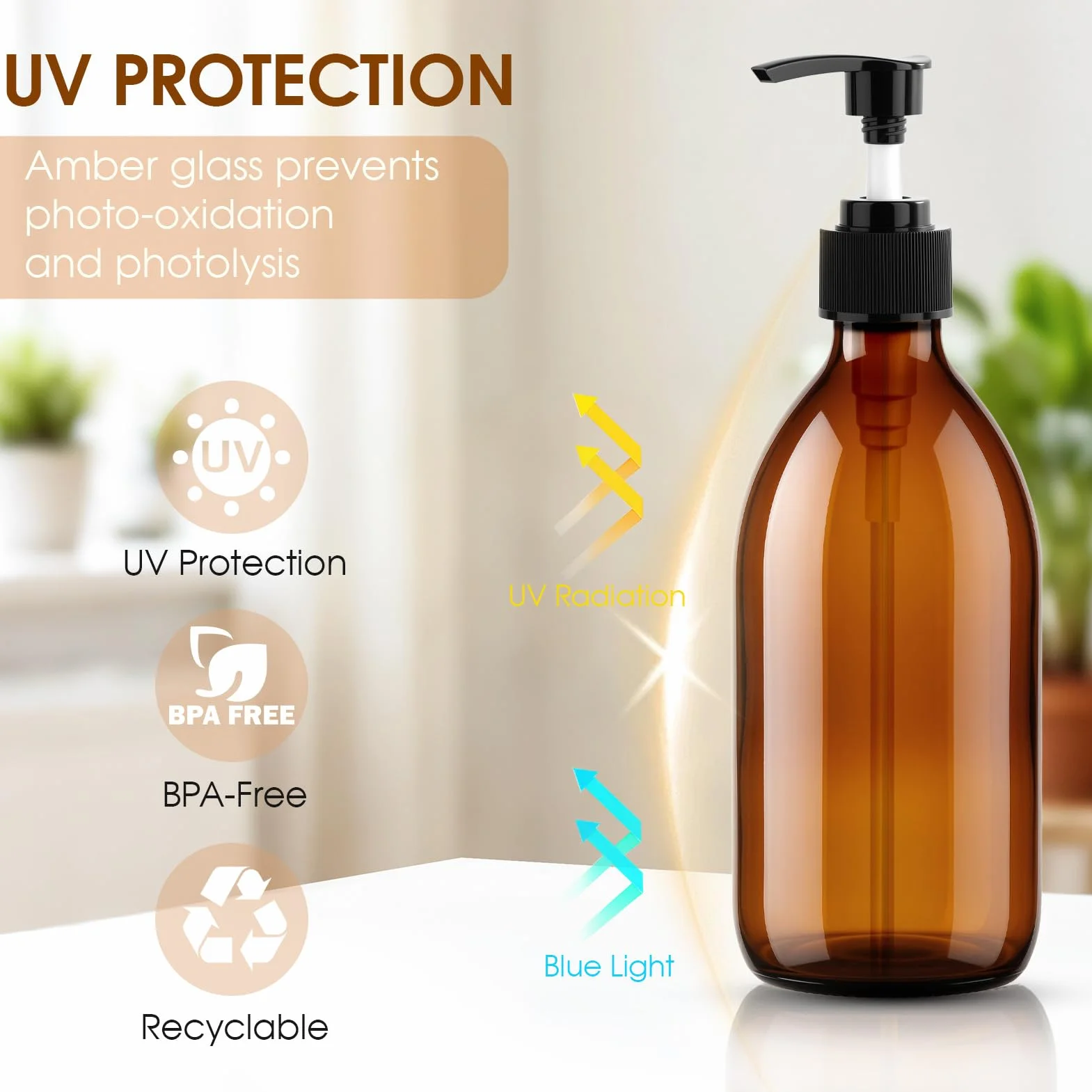 Bottiglie Spray Vuoto 2 X 500 ml Spruzzino Nebulizzatore, Ricaricabile Bottiglia Spray d'Acqua pray Bottle Confezione Flaconi Spray in Vetro Ambrato Ideale per Piante, Pulizia, Parrucchieri