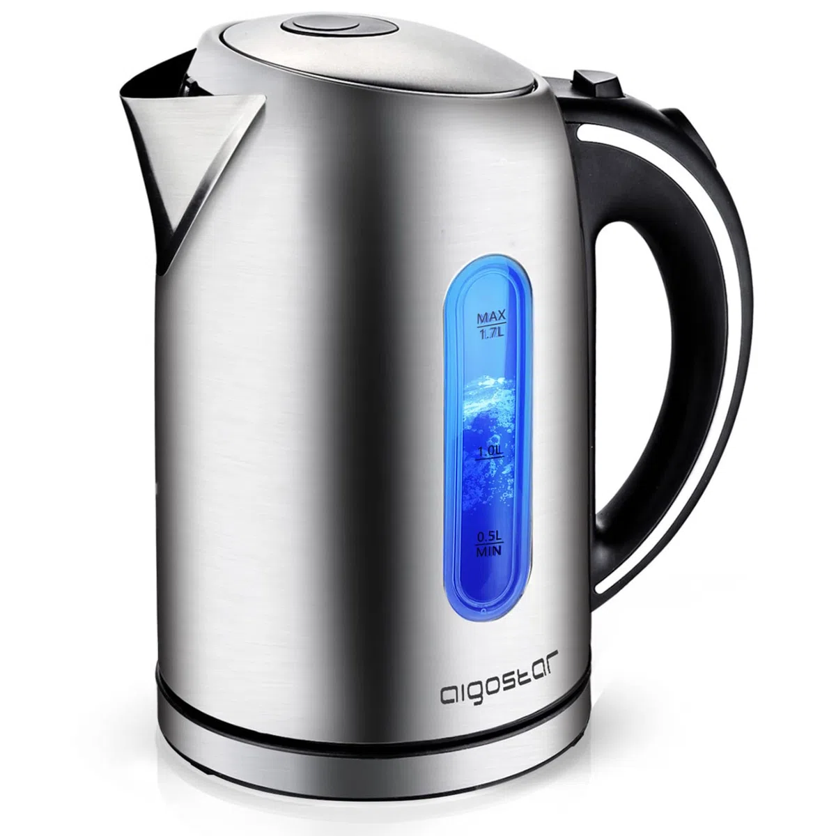 Aigostar Bollitore Elettrico Acciaio Inox 1,7 Litri - Bollitura Rapida Bollitore Acqua Elettrico 2200W, illuminazione a LED per il Livello Dell'acqua, Senza BPA, Con Filtro, Spegnimento Automatico
