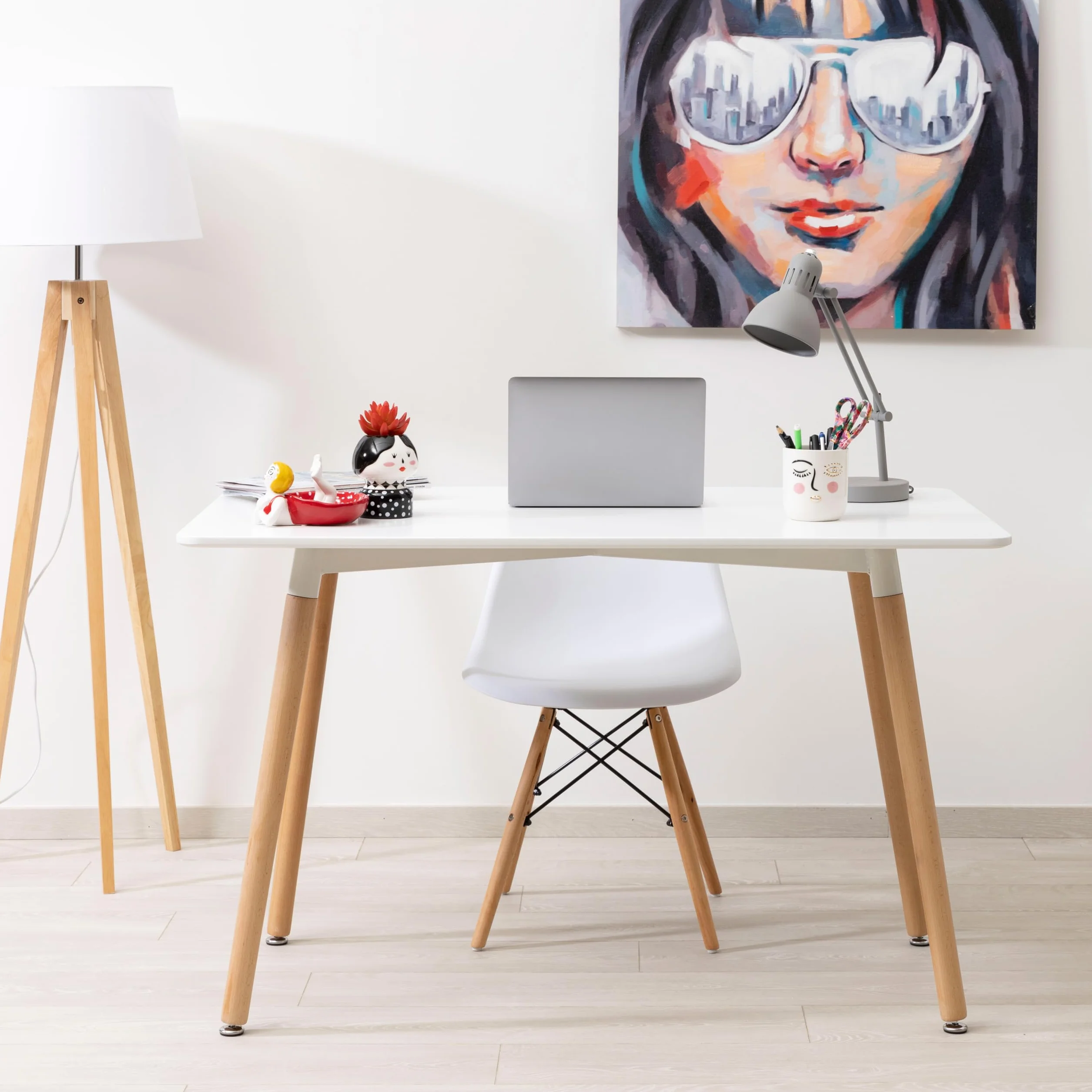 Baroni Home Tavolo Bianco da Pranzo in legno. Scrivania da Ufficio con Gambe in Legno 120X70X72cm
