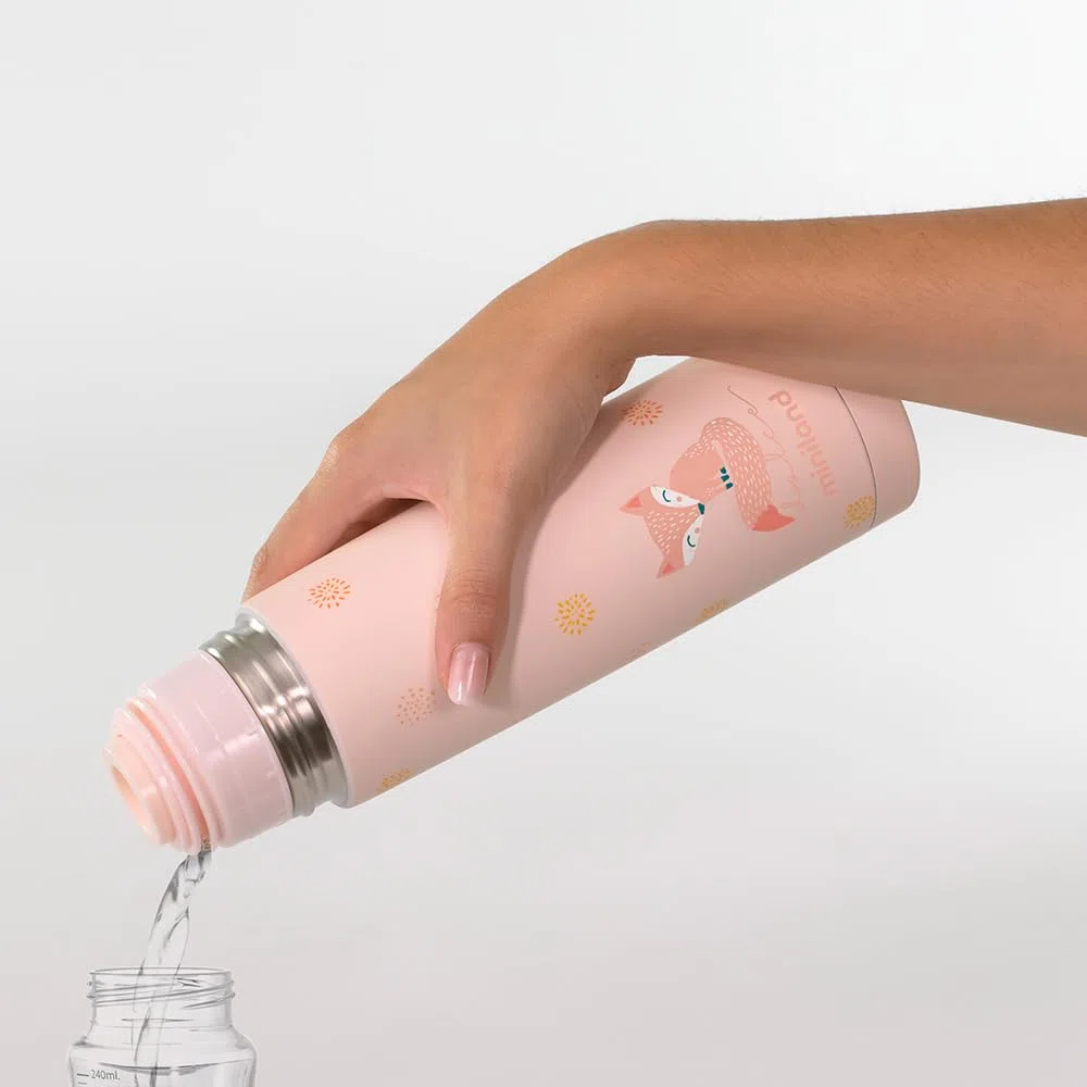 Miniland Borraccia Termica Bambini per Liquidi da 500ml in Acciaio Inossidabile, Mantiene la Temperatura per Oltre 12 ore sia a Freddo e Caldo, Chiusura Ermetica e Sistema Antigoccia | Candy