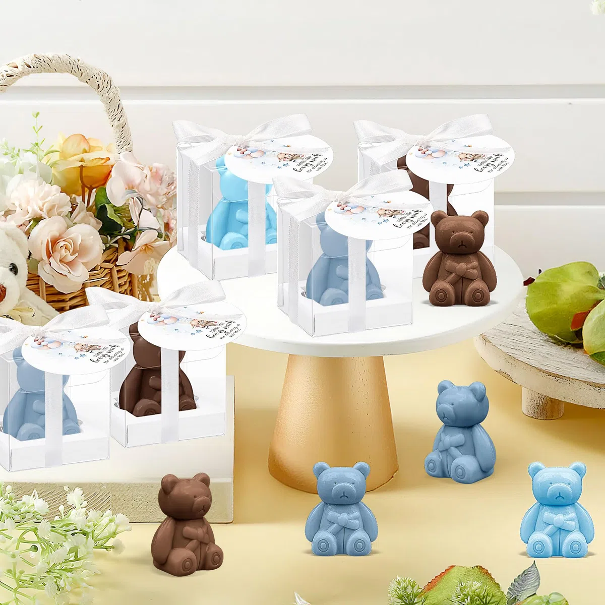 Set di 36 orsetti sapone bomboniere baby shower, sapone profumato fatto a mano con biglietti di ringraziamento e scatole regalo, mini saponi per ragazzi e ragazze, decorazioni e regalini per baby
