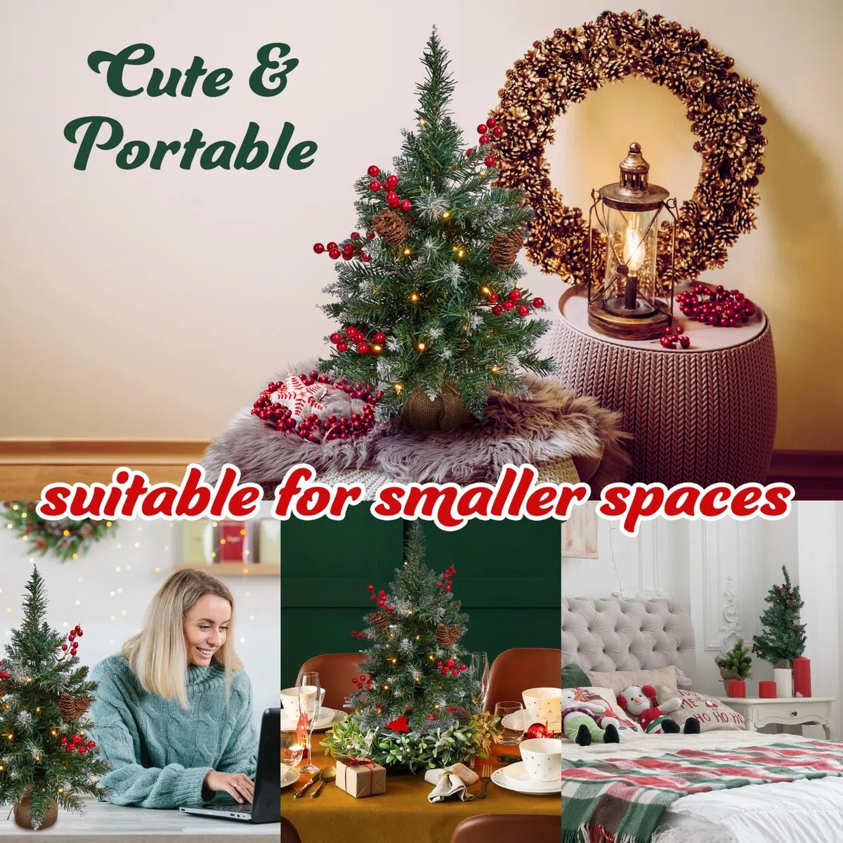 Get Trend Albero di Natale con Luci Incorporate, 50 cm Alberi di Natale Piccoli LED a Stringa e Punte Smerigliate, Decorazioni Natalizie per Tavolo e Ufficio (Verde)