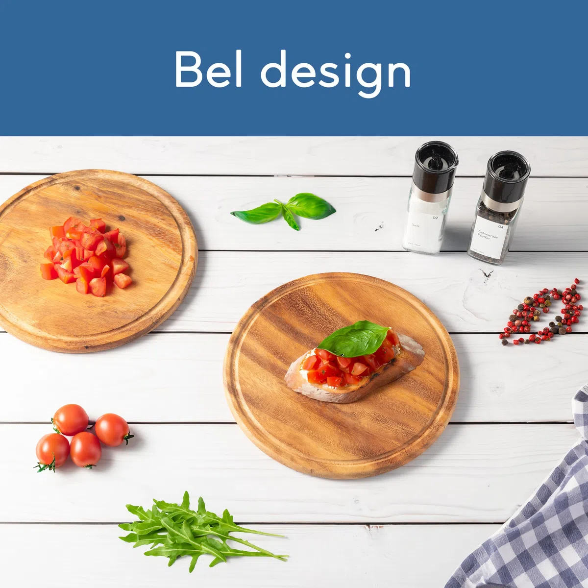 Hanseküche Tagliere per carne in legno di acacia, Ø 25 cm – Set da 4 piatti rotondi in legno – Ideale come tagliere per il pranzo, tagliere per pane, tagliere per servire e tagliere da cucina