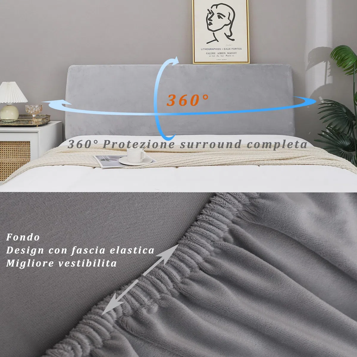 WSGJHB Copri Testata Letto Matrimoniale，Elastico Copritesta Protezione Copritestiera Copri Testiera (180-200cm, grigio chiaro)