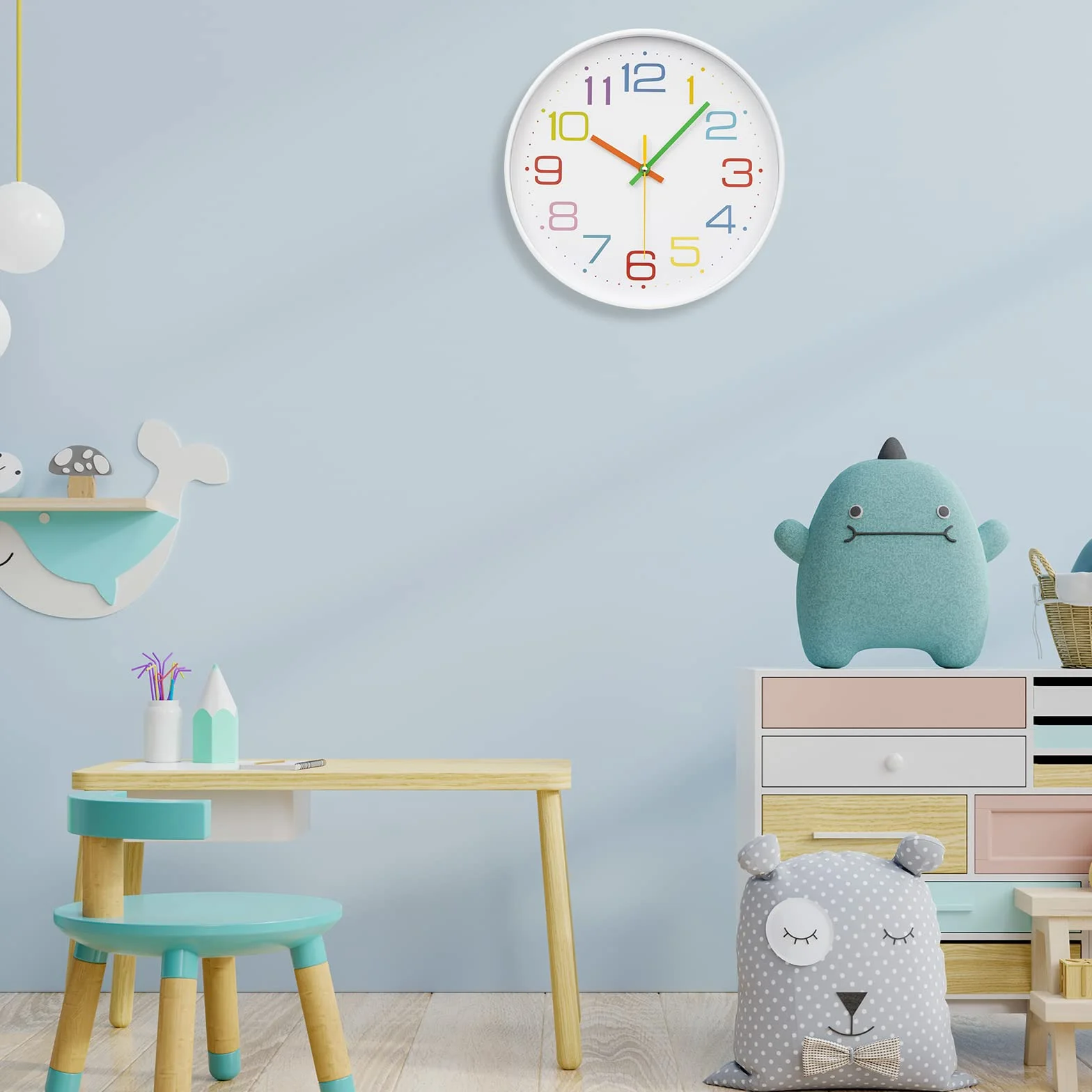 Orologio da Parete per Bambini Orologio per la Camera da Letto, Adatto per la Scuola Quadrante Arcobaleno 30 cm